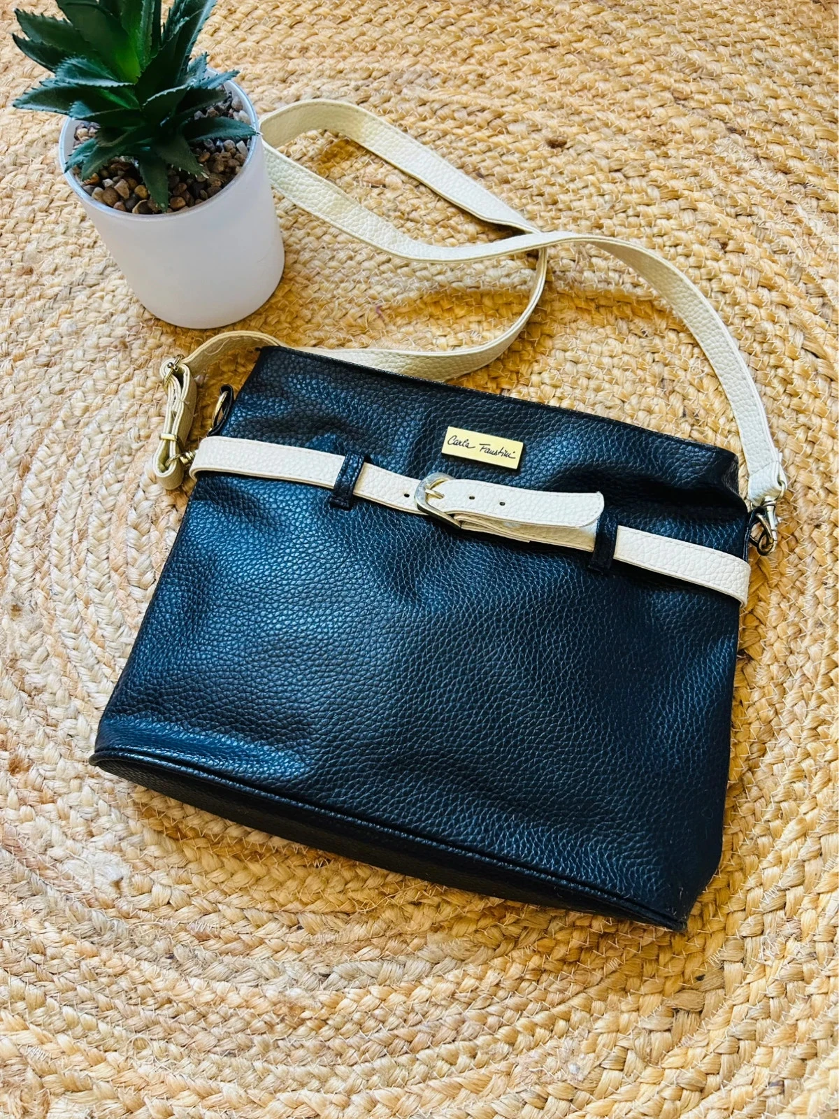 👜🌿Vintage 90s bohemian sailor Coastal boho navy & white crossbody bag🌿👜 – photo 3